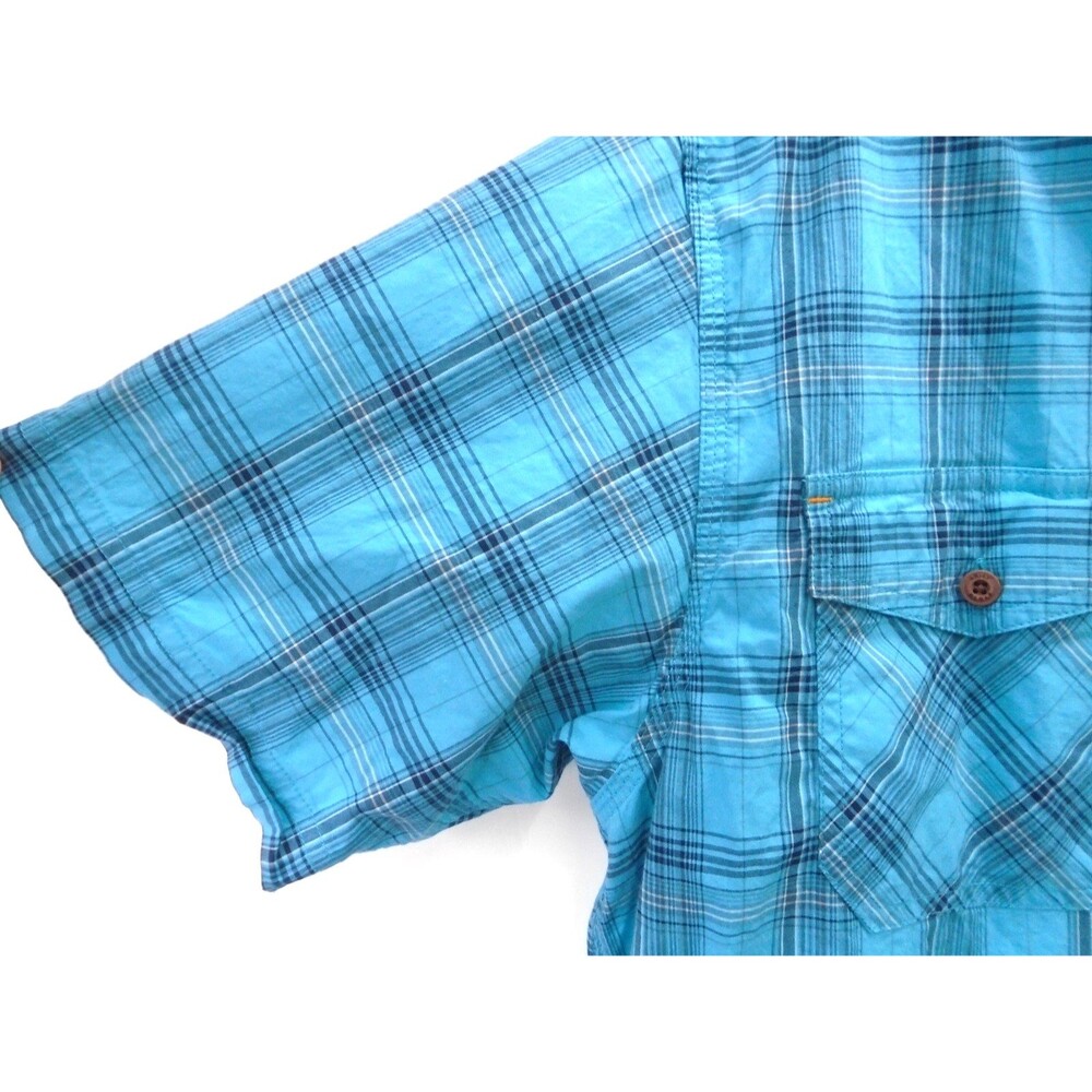Ariat Rebar Work Shirt Mens Large Turquoise Plaid DuraStretch Short Sleeve Blue - Picture 6 of 11
